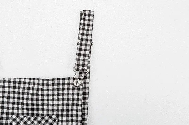 Women Straps Jumpsuits Ladies Summer Plaids Checked Playsuits Backless Outfits White&Black - Blade & Thread