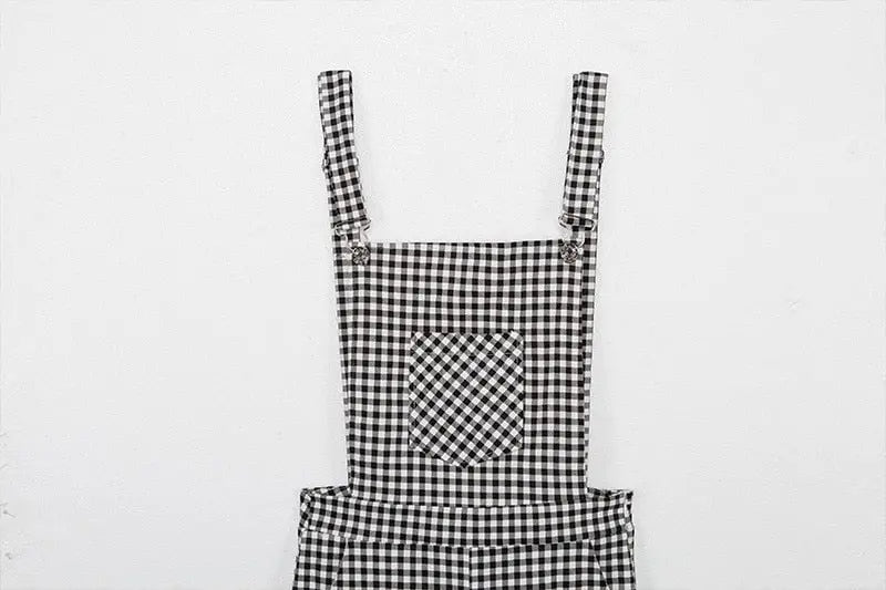 Women Straps Jumpsuits Ladies Summer Plaids Checked Playsuits Backless Outfits White&Black - Blade & Thread