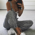 Women Straps Jumpsuits Ladies Summer Plaids Checked Playsuits Backless Outfits White&Black nowadaysfashion