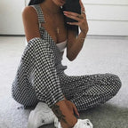 Women Straps Jumpsuits Ladies Summer Plaids Checked Playsuits Backless Outfits White&Black nowadaysfashion