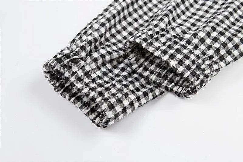 Women Straps Jumpsuits Ladies Summer Plaids Checked Playsuits Backless Outfits White&Black - Blade & Thread