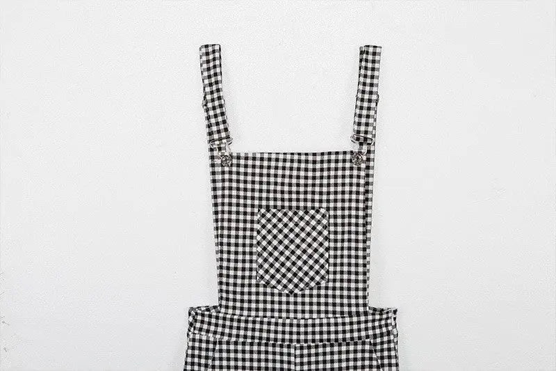 Women Straps Jumpsuits Ladies Summer Plaids Checked Playsuits Backless Outfits White&Black - Blade & Thread