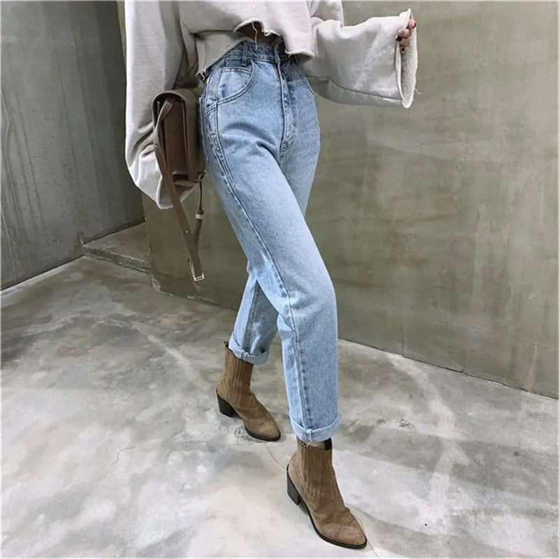 Women Streetwear Loose Female Denim Jeans Buttons Zipper Ladies trouser - Blade & Thread