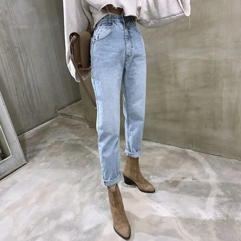 Women Streetwear Loose Female Denim Jeans Buttons Zipper Ladies trouser - Blade & Thread