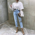 Women Streetwear Loose Female Denim Jeans Buttons Zipper Ladies trouser nowadaysfashion