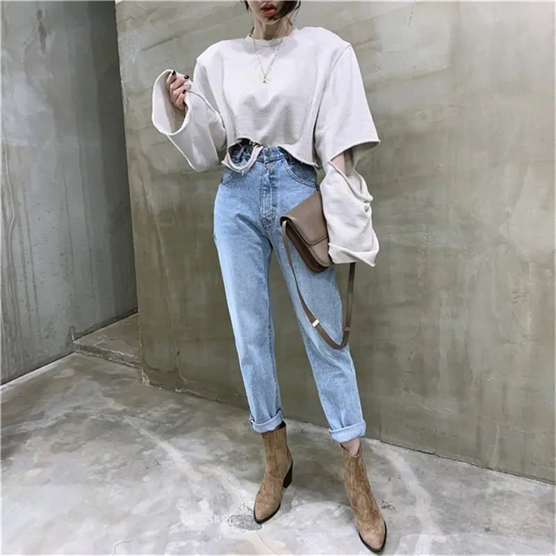 Women Streetwear Loose Female Denim Jeans Buttons Zipper Ladies trouser nowadaysfashion