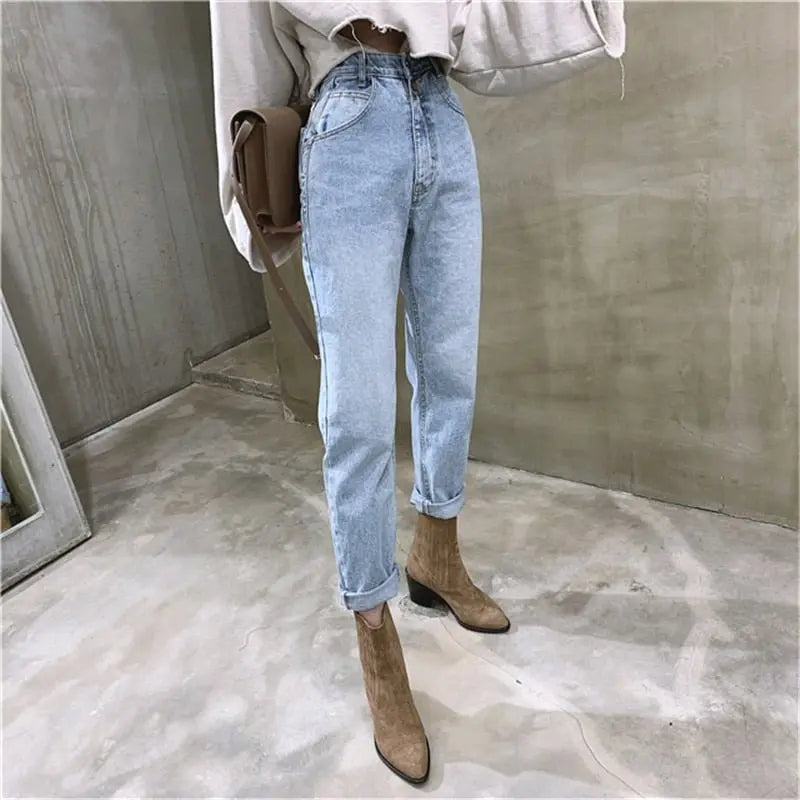 Women Streetwear Loose Female Denim Jeans Buttons Zipper Ladies trouser - Blade & Thread