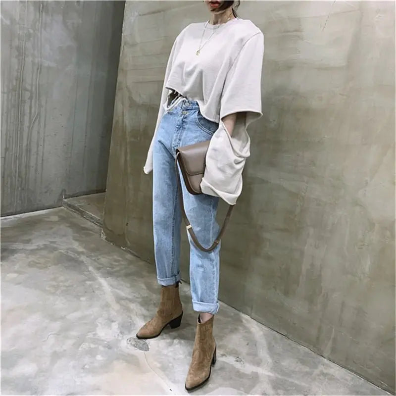 Women Streetwear Loose Female Denim Jeans Buttons Zipper Ladies trouser - Blade & Thread