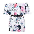 Women Streetwear Patchwork Design Belt Decor One Neck Off Shoulder Short Sleeve Jumpsuits nowadaysfashion