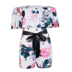 Women Streetwear Patchwork Design Belt Decor One Neck Off Shoulder Short Sleeve Jumpsuits nowadaysfashion
