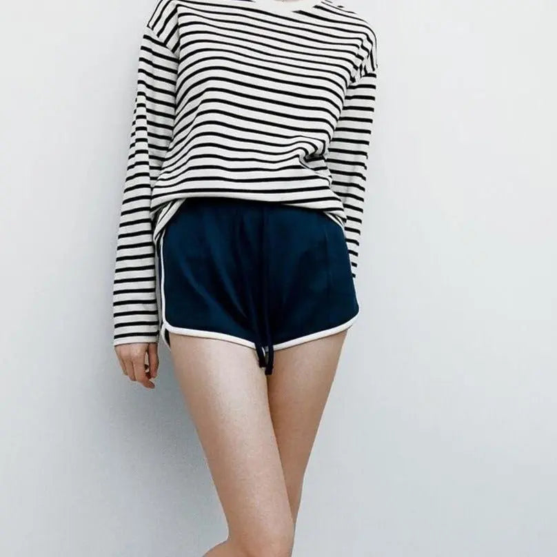 Women Striped Long Sleeve T-shirts Female Streetwear Autumn Spring Cotton Tees Tops - Blade & Thread
