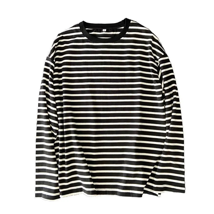 Women Striped Long Sleeve T-shirts Female Streetwear Autumn Spring Cotton Tees Tops - Blade & Thread