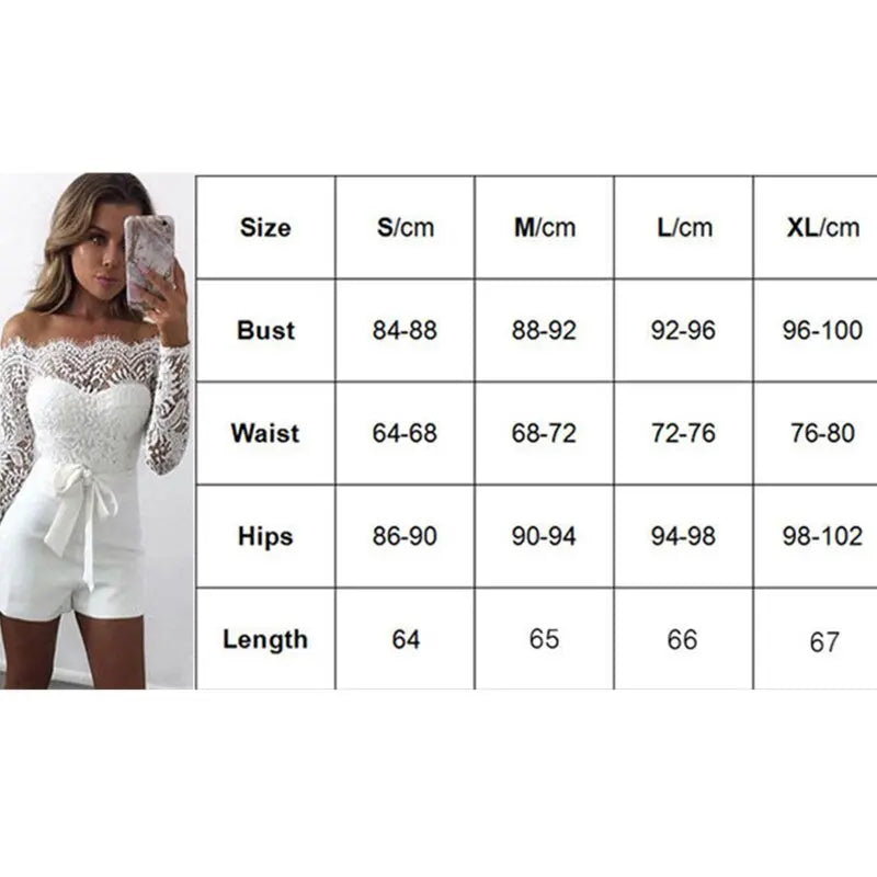 Women Summer Off Shoulder Sexy Playsuits Long Sleeve Sheer Lace Patchwork Hollow Skinny Playsuits - Blade & Thread