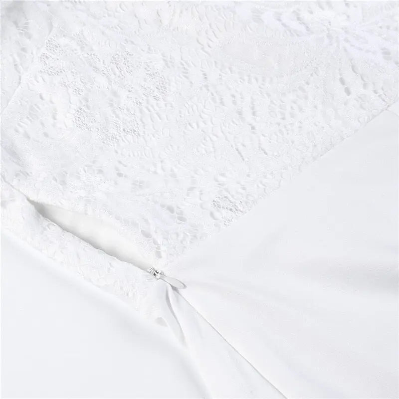 Women Summer Off Shoulder Sexy Playsuits Long Sleeve Sheer Lace Patchwork Hollow Skinny Playsuits - Blade & Thread