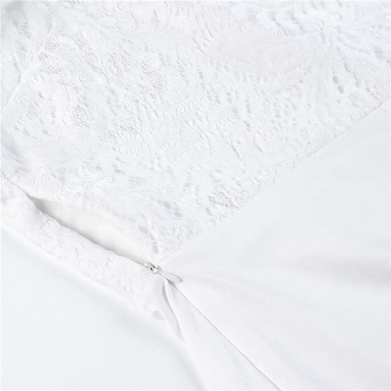 Women Summer Off Shoulder Sexy Playsuits Long Sleeve Sheer Lace Patchwork Hollow Skinny Playsuits - Blade & Thread