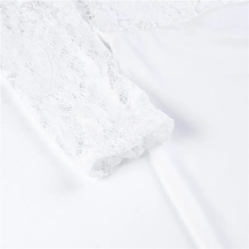 Women Summer Off Shoulder Sexy Playsuits Long Sleeve Sheer Lace Patchwork Hollow Skinny Playsuits - Blade & Thread