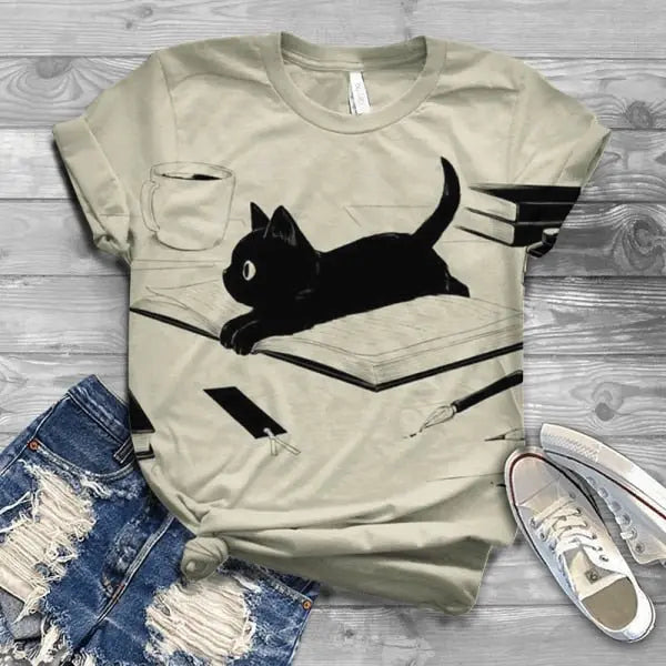 Women Summer Short Sleeve Digital 3D Cat Printed O-Neck Tops T Shirt Femme T-Shirts - Blade & Thread