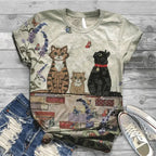 Women Summer Short Sleeve Digital 3D Cat Printed O-Neck Tops T Shirt Femme T-Shirts nowadaysfashion