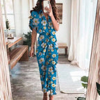 Women Summer Short Sleeve Slit Long Dress Turn-down Collar Elegant Button Draped Party Dresses nowadaysfashion