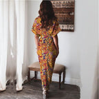Women Summer Short Sleeve Slit Long Dress Turn-down Collar Elegant Button Draped Party Dresses nowadaysfashion
