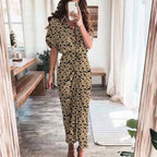 Women Summer Short Sleeve Slit Long Dress Turn-down Collar Elegant Button Draped Party Dresses nowadaysfashion