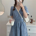 Women Summer V Neck Jacquard Floral Long Dress High Waist Short Sleeve Exquisite Midi Dresses nowadaysfashion