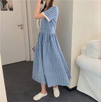 Women Summer V Neck Jacquard Floral Long Dress High Waist Short Sleeve Exquisite Midi Dresses nowadaysfashion