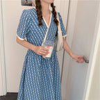 Women Summer V Neck Jacquard Floral Long Dress High Waist Short Sleeve Exquisite Midi Dresses nowadaysfashion