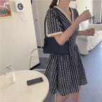 Women Summer V Neck Jacquard Floral Long Dress High Waist Short Sleeve Exquisite Midi Dresses nowadaysfashion
