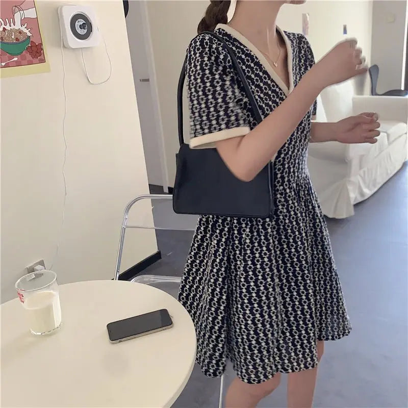 Women Summer V Neck Jacquard Floral Long Dress High Waist Short Sleeve Exquisite Midi Dresses nowadaysfashion