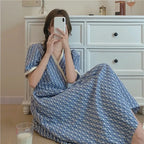Women Summer V Neck Jacquard Floral Long Dress High Waist Short Sleeve Exquisite Midi Dresses nowadaysfashion