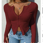 Women T-shirt Ribbed Knitted Long Sleeve Crop Tops Zipper Tee Female Slim nowadaysfashion