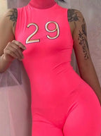 Women Tracksuit Slim Elastic High Print Figure Zipper Jumpsuit Y2K Sports nowadaysfashion