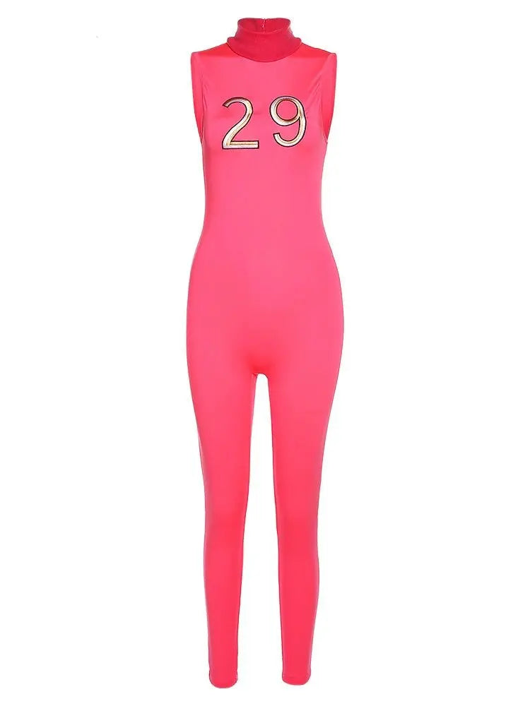 Women Tracksuit Slim Elastic High Print Figure Zipper Jumpsuit Y2K Sports nowadaysfashion