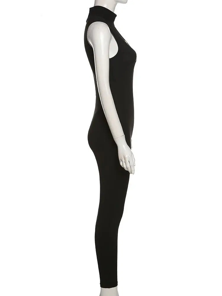 Women Tracksuit Slim Elastic High Print Figure Zipper Jumpsuit Y2K Sports nowadaysfashion
