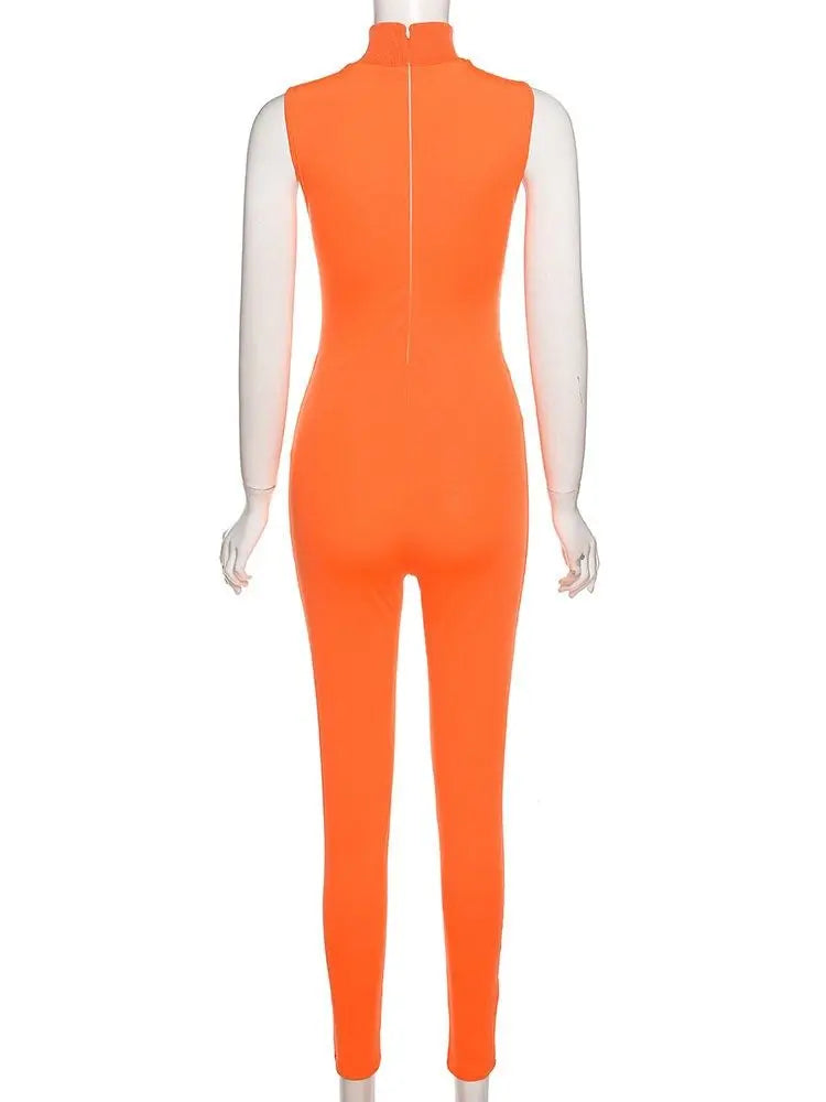 Women Tracksuit Slim Elastic High Print Figure Zipper Jumpsuit Y2K Sports - Blade & Thread