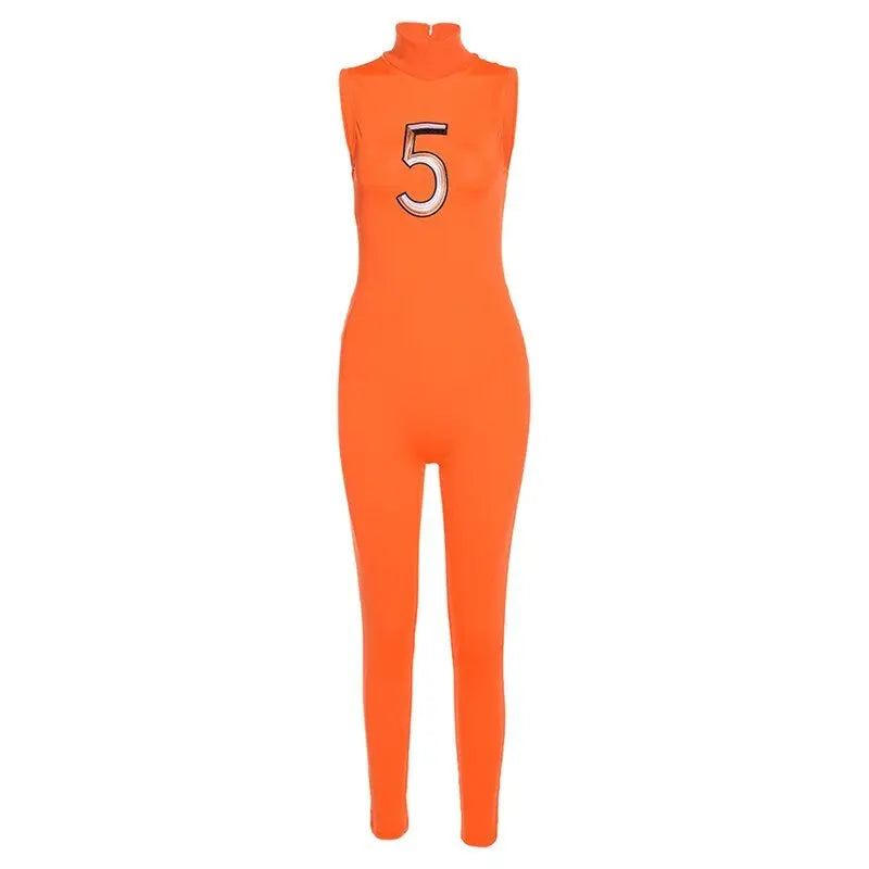 Women Tracksuit Slim Elastic High Print Figure Zipper Jumpsuit Y2K Sports - Blade & Thread