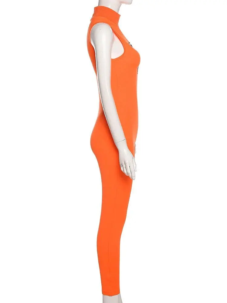 Women Tracksuit Slim Elastic High Print Figure Zipper Jumpsuit Y2K Sports - Blade & Thread