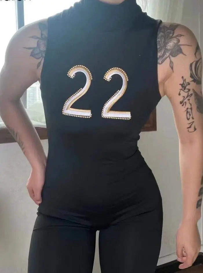 Women Tracksuit Slim Elastic High Print Figure Zipper Jumpsuit Y2K Sports - Blade & Thread