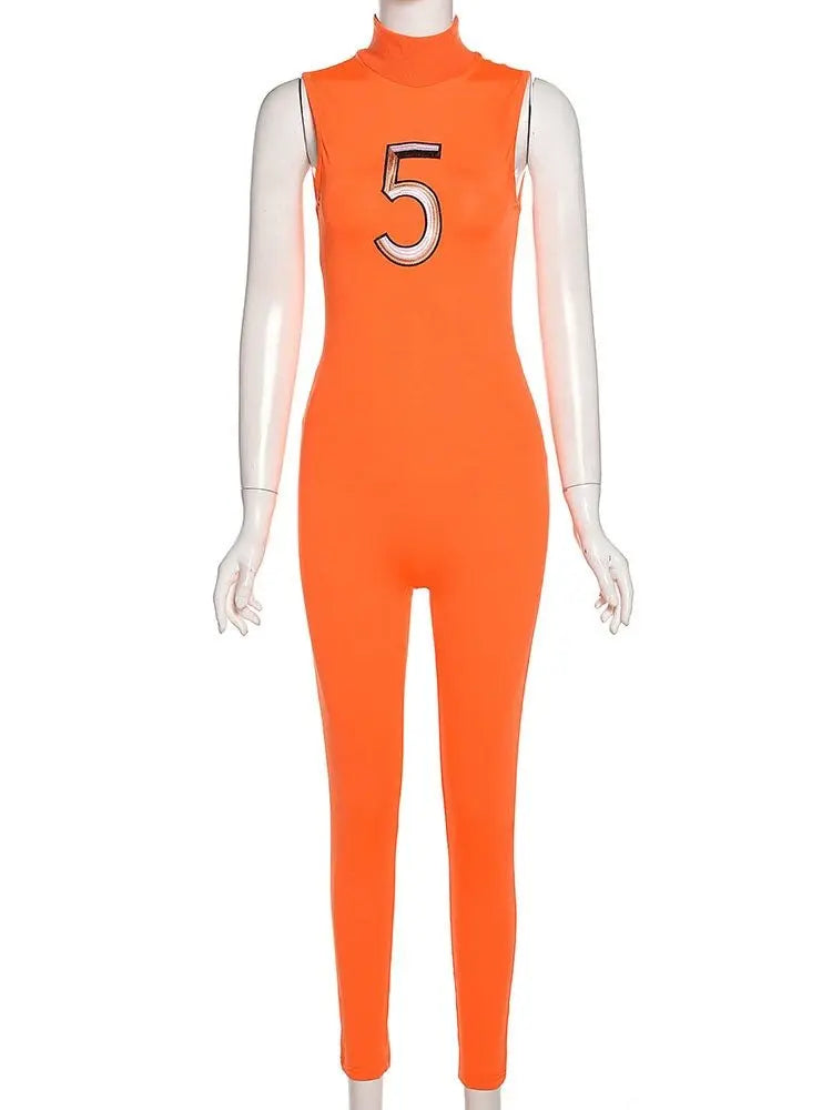 Women Tracksuit Slim Elastic High Print Figure Zipper Jumpsuit Y2K Sports - Blade & Thread