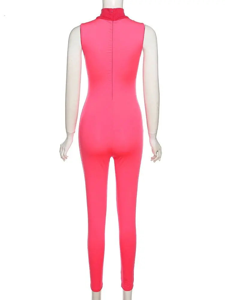 Women Tracksuit Slim Elastic High Print Figure Zipper Jumpsuit Y2K Sports - Blade & Thread