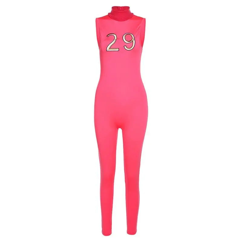 Women Tracksuit Slim Elastic High Print Figure Zipper Jumpsuit Y2K Sports - Blade & Thread