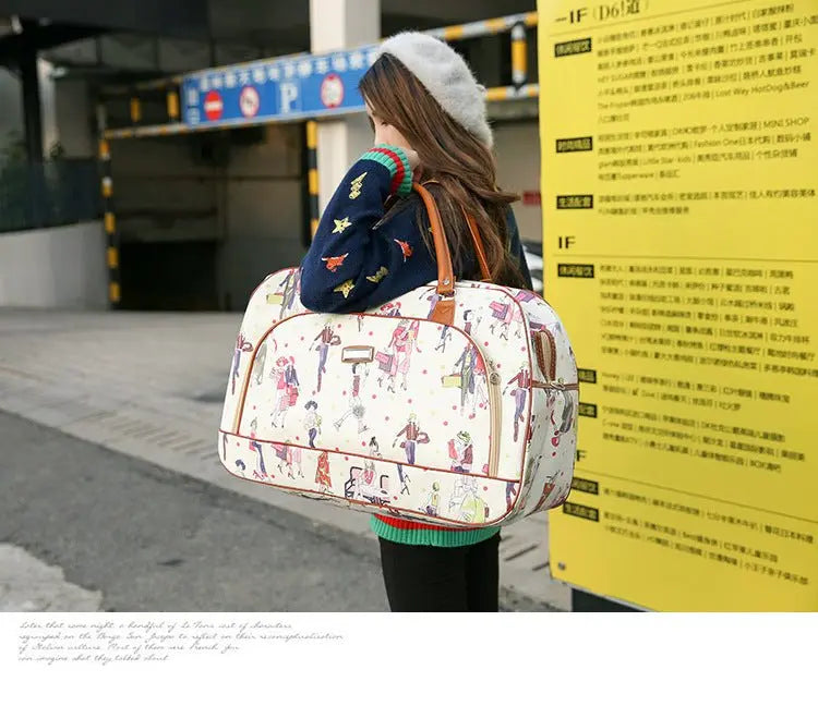 Women Travel Bags PU Leather Large Capacity Waterproof Print Luggage Duffle Bag - Blade & Thread