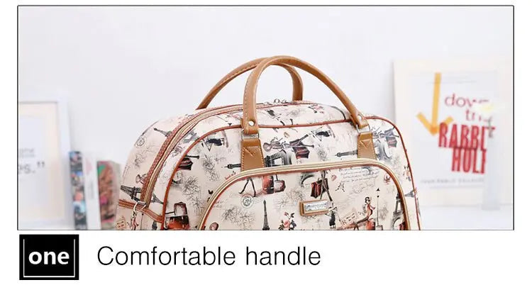 Women Travel Bags PU Leather Large Capacity Waterproof Print Luggage Duffle Bag - Blade & Thread