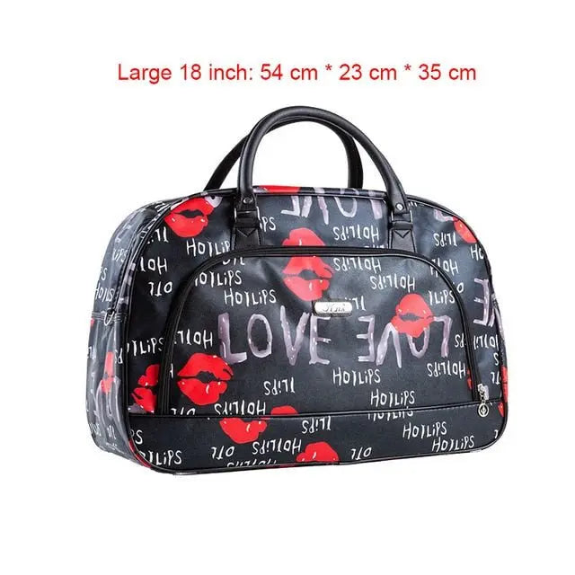 Women Travel Bags PU Leather Large Capacity Waterproof Print Luggage Duffle Bag - Blade & Thread