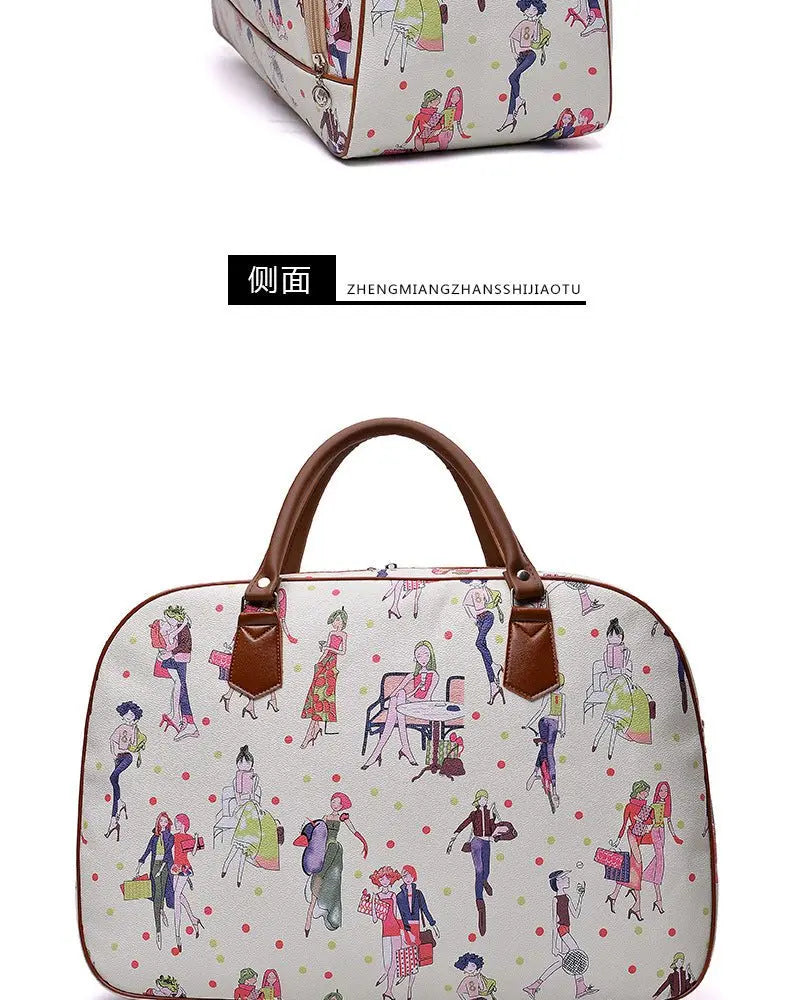 Women Travel Bags PU Leather Large Capacity Waterproof Print Luggage Duffle Bag - Blade & Thread