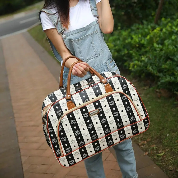 Women Travel Bags PU Leather Large Capacity Waterproof Print Luggage Duffle Bag nowadaysfashion