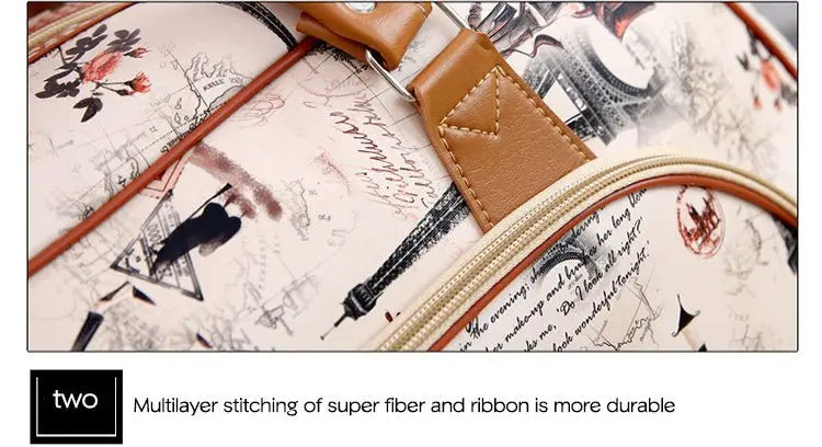 Women Travel Bags PU Leather Large Capacity Waterproof Print Luggage Duffle Bag - Blade & Thread