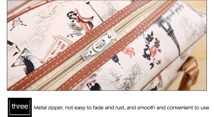 Women Travel Bags PU Leather Large Capacity Waterproof Print Luggage Duffle Bag - Blade & Thread