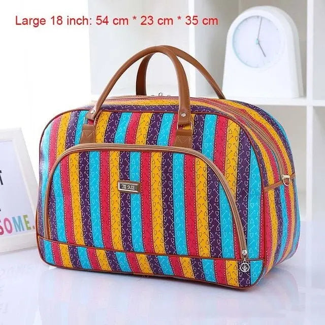 Women Travel Bags PU Leather Large Capacity Waterproof Print Luggage Duffle Bag - Blade & Thread